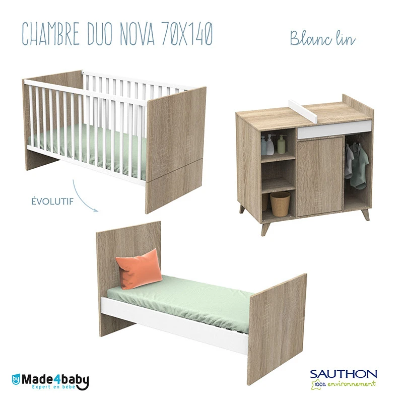 Chambre Duo Avec Little Big Bed 70x140 SAUTHON Nova Blanc Lin