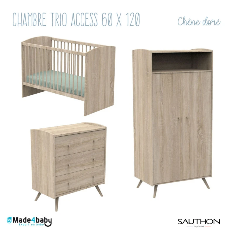 Chambre Trio 60x120 SAUTHON Access Chêne Doré