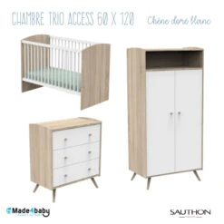Chambre Trio 60x120 SAUTHON Access Chêne Doré/blanc