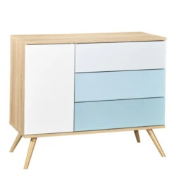 Commode Seventies SAUTHON Chêne/Blanc/Bleu